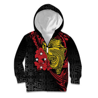 Papua New Guinea 49th Independence Day Kid Hoodie Motuan Revareva Bird-of-Paradise LT7 Zip Hoodie Black - Polynesian Pride