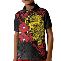 Papua New Guinea 49th Independence Day Kid Polo Shirt Motuan Revareva Bird-of-Paradise LT7 Kid Black - Polynesian Pride