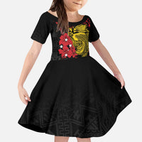Papua New Guinea 49th Independence Day Kid Short Sleeve Dress Motuan Revareva Bird-of-Paradise LT7 KID Black - Polynesian Pride