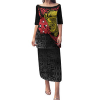 Papua New Guinea 49th Independence Day Puletasi Motuan Revareva Bird-of-Paradise LT7 Long Dress Black - Polynesian Pride
