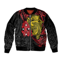 Papua New Guinea 49th Independence Day Sleeve Zip Bomber Jacket Motuan Revareva Bird-of-Paradise LT7 Unisex Black - Polynesian Pride