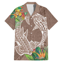 Polynesia Family Matching Mermaid Dress and Hawaiian Shirt Sharks Duo Tropical Brown LT7 Dad's Shirt - Short Sleeve Brown - Polynesian Pride