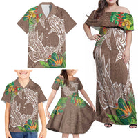 Polynesia Family Matching Off Shoulder Maxi Dress and Hawaiian Shirt Sharks Duo Tropical Brown LT7 - Polynesian Pride
