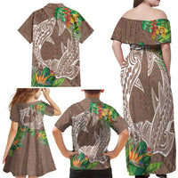 Polynesia Family Matching Off Shoulder Maxi Dress and Hawaiian Shirt Sharks Duo Tropical Brown LT7 - Polynesian Pride