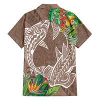 Polynesia Family Matching Off Shoulder Maxi Dress and Hawaiian Shirt Sharks Duo Tropical Brown LT7 - Polynesian Pride