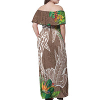 Polynesia Family Matching Off Shoulder Maxi Dress and Hawaiian Shirt Sharks Duo Tropical Brown LT7 - Polynesian Pride