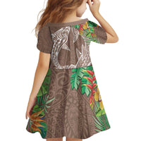 Polynesia Family Matching Off Shoulder Short Dress and Hawaiian Shirt Sharks Duo Tropical Brown LT7 - Polynesian Pride