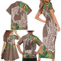 Polynesia Family Matching Short Sleeve Bodycon Dress and Hawaiian Shirt Sharks Duo Tropical Brown LT7 - Polynesian Pride