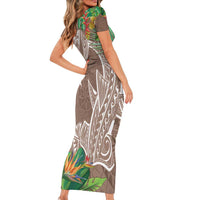 Polynesia Family Matching Short Sleeve Bodycon Dress and Hawaiian Shirt Sharks Duo Tropical Brown LT7 - Polynesian Pride