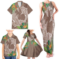 Polynesia Family Matching Tank Maxi Dress and Hawaiian Shirt Sharks Duo Tropical Brown LT7 - Polynesian Pride