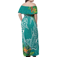 Polynesia Family Matching Off Shoulder Maxi Dress and Hawaiian Shirt Sharks Duo Tropical Teal LT7 - Polynesian Pride