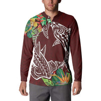 Polynesia Button Sweatshirt Sharks Duo Tropical Oxblood