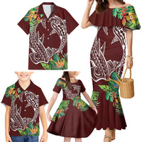 Polynesia Family Matching Mermaid Dress and Hawaiian Shirt Sharks Duo Tropical Oxblood LT7 - Polynesian Pride