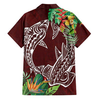 Polynesia Family Matching Off Shoulder Maxi Dress and Hawaiian Shirt Sharks Duo Tropical Oxblood LT7 - Polynesian Pride