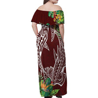 Polynesia Family Matching Off Shoulder Maxi Dress and Hawaiian Shirt Sharks Duo Tropical Oxblood LT7 - Polynesian Pride