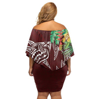 Polynesia Family Matching Off Shoulder Short Dress and Hawaiian Shirt Sharks Duo Tropical Oxblood LT7 - Polynesian Pride