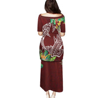Polynesia Family Matching Puletasi and Hawaiian Shirt Sharks Duo Tropical Oxblood LT7 - Polynesian Pride