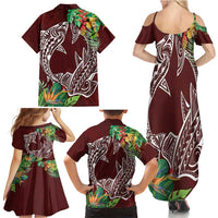 Polynesia Family Matching Summer Maxi Dress and Hawaiian Shirt Sharks Duo Tropical Oxblood LT7 - Polynesian Pride