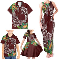 Polynesia Family Matching Tank Maxi Dress and Hawaiian Shirt Sharks Duo Tropical Oxblood LT7 - Polynesian Pride
