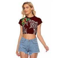 Polynesia Raglan Cropped T Shirt Sharks Duo Tropical Oxblood