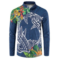 Polynesia Button Sweatshirt Sharks Duo Tropical Navy