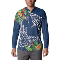 Polynesia Button Sweatshirt Sharks Duo Tropical Navy