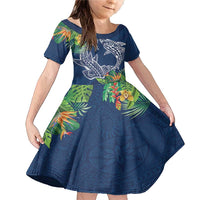 Polynesia Family Matching Mermaid Dress and Hawaiian Shirt Sharks Duo Tropical Navy LT7 Daughter's Dress Navy - Polynesian Pride