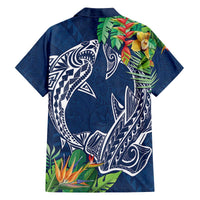 Polynesia Family Matching Off Shoulder Short Dress and Hawaiian Shirt Sharks Duo Tropical Navy LT7 - Polynesian Pride