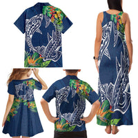 Polynesia Family Matching Tank Maxi Dress and Hawaiian Shirt Sharks Duo Tropical Navy LT7 - Polynesian Pride