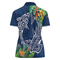Polynesia Women Polo Shirt Sharks Duo Tropical Navy