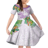 Polynesia Family Matching Off The Shoulder Long Sleeve Dress and Hawaiian Shirt Sharks Duo Tropical Lavender LT7 Daughter's Dress Lavender - Polynesian Pride