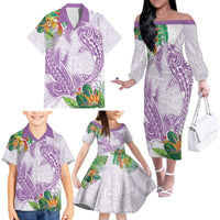 Polynesia Family Matching Off The Shoulder Long Sleeve Dress and Hawaiian Shirt Sharks Duo Tropical Lavender LT7 - Polynesian Pride