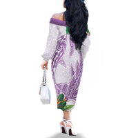 Polynesia Family Matching Off The Shoulder Long Sleeve Dress and Hawaiian Shirt Sharks Duo Tropical Lavender LT7 - Polynesian Pride