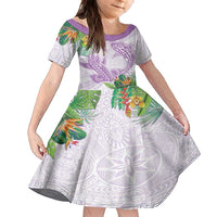 Polynesia Family Matching Off Shoulder Maxi Dress and Hawaiian Shirt Sharks Duo Tropical Lavender LT7 Daughter's Dress Lavender - Polynesian Pride
