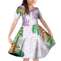 Polynesia Family Matching Off Shoulder Short Dress and Hawaiian Shirt Sharks Duo Tropical Lavender LT7 Daughter's Dress Lavender - Polynesian Pride