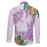 Polynesia Family Matching Off Shoulder Short Dress and Hawaiian Shirt Sharks Duo Tropical Lavender LT7 - Polynesian Pride
