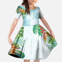 Polynesia Family Matching Long Sleeve Bodycon Dress and Hawaiian Shirt Sharks Duo Tropical Turquoise LT7 Daughter's Dress Turquoise - Polynesian Pride