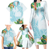 Polynesia Family Matching Long Sleeve Bodycon Dress and Hawaiian Shirt Sharks Duo Tropical Turquoise LT7 - Polynesian Pride