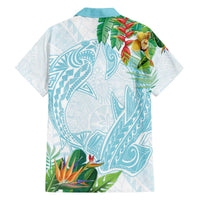 Polynesia Family Matching Off The Shoulder Long Sleeve Dress and Hawaiian Shirt Sharks Duo Tropical Turquoise LT7 - Polynesian Pride