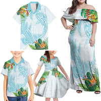 Polynesia Family Matching Off Shoulder Maxi Dress and Hawaiian Shirt Sharks Duo Tropical Turquoise LT7 - Polynesian Pride