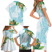 Polynesia Family Matching Short Sleeve Bodycon Dress and Hawaiian Shirt Sharks Duo Tropical Turquoise LT7 - Polynesian Pride