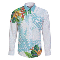 Polynesia Family Matching Short Sleeve Bodycon Dress and Hawaiian Shirt Sharks Duo Tropical Turquoise LT7 Dad's Shirt - Long Sleeve Turquoise - Polynesian Pride