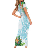Polynesia Family Matching Short Sleeve Bodycon Dress and Hawaiian Shirt Sharks Duo Tropical Turquoise LT7 - Polynesian Pride