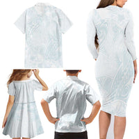 Polynesia Family Matching Long Sleeve Bodycon Dress and Hawaiian Shirt Sharks Duo Tropical Off White LT7 - Polynesian Pride