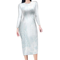 Polynesia Family Matching Long Sleeve Bodycon Dress and Hawaiian Shirt Sharks Duo Tropical Off White LT7 Mom's Dress White - Polynesian Pride