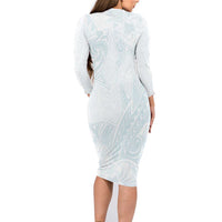 Polynesia Family Matching Long Sleeve Bodycon Dress and Hawaiian Shirt Sharks Duo Tropical Off White LT7 - Polynesian Pride