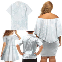Polynesia Family Matching Off Shoulder Short Dress and Hawaiian Shirt Sharks Duo Tropical Off White LT7 - Polynesian Pride