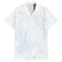 Polynesia Family Matching Off Shoulder Short Dress and Hawaiian Shirt Sharks Duo Tropical Off White LT7 Dad's Shirt - Short Sleeve White - Polynesian Pride