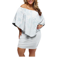 Polynesia Family Matching Off Shoulder Short Dress and Hawaiian Shirt Sharks Duo Tropical Off White LT7 Mom's Dress White - Polynesian Pride