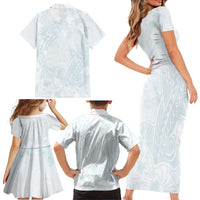 Polynesia Family Matching Short Sleeve Bodycon Dress and Hawaiian Shirt Sharks Duo Tropical Off White LT7 - Polynesian Pride